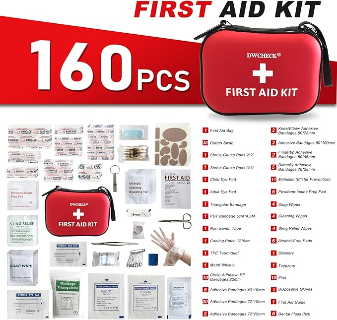 160 Piece Mini First Aid Kit, Compact Waterproof Hard Shell Small Emergency - Image 2