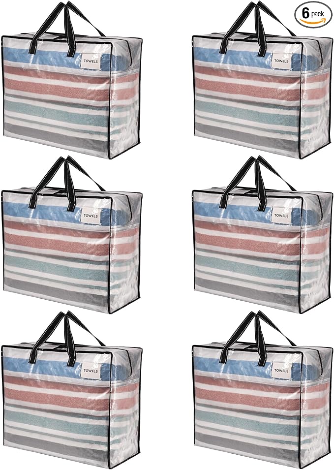 VENO 6 Pack Heavy Duty Moving Bags, Storage Bags, Packing Supplies, Top Zipper by Veno
