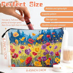 Cosmetic Bags Travel Makeup Toilet Case Waterproof Pouch for Women Girls 6.7X9.45inches - Oil Painting of A Colorful Poppy Field