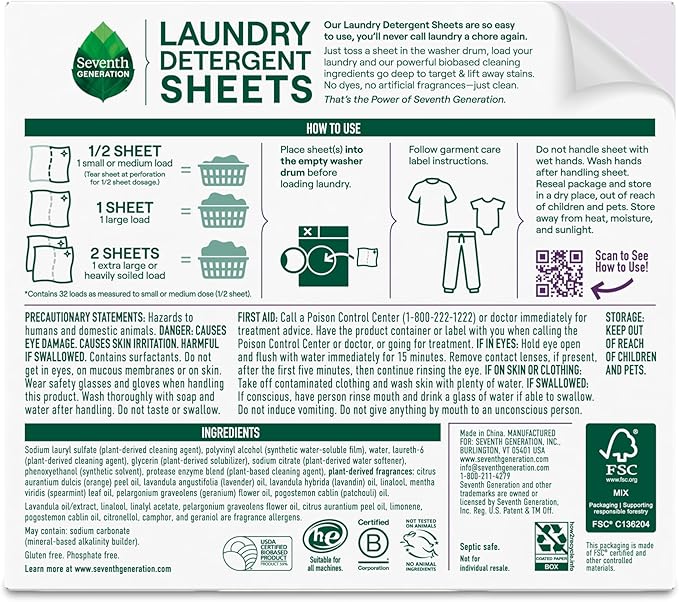 Seventh Generation Laundry Detergent Sheets, Fresh Lavender Scent, Removes - Image 2