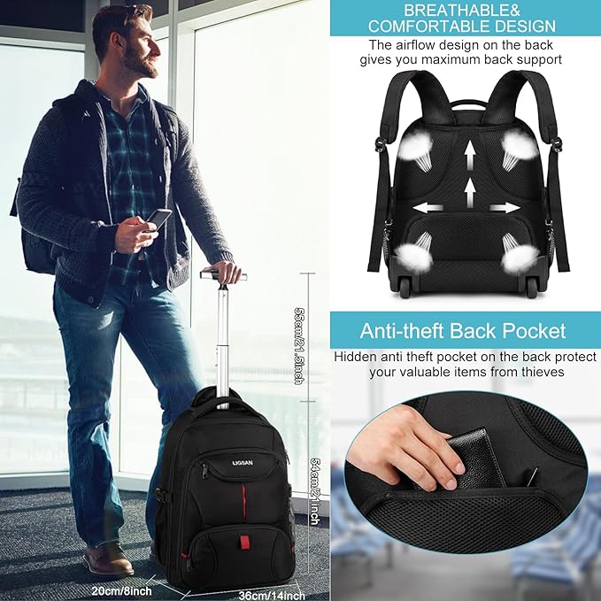 Rolling Backpack, 18 inch Laptop Backpack - Image 5