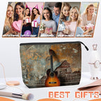 Cosmetic Bags Travel Makeup Toilet Case Waterproof Pouch for Women Girls 6.7X9.45inches - Guitar'S Solitary Pose Against A Rustic Wall