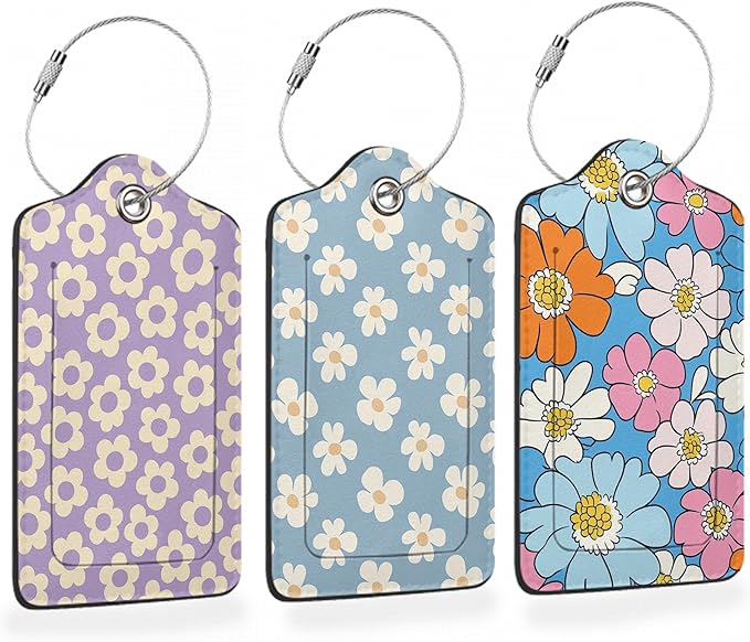 Retro Cream Daisies PU Leather Luggage Tags by Losthll