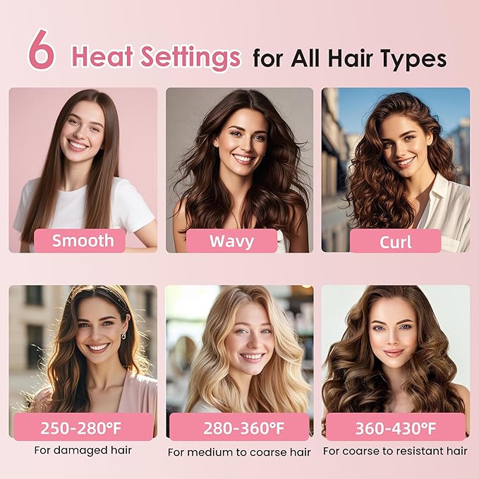 Infrared Thermal Brush 1.65”, 100M Negative Ions 2-in-1 Curling & Straightening Round Brush, 6 Heat Settings, Dual Voltage Styler, Lightweight & Quiet, Auto Shut-Off, Elegant Gift Box for Women