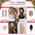 MESCOMB Dual Voltage Hot Air Styler Wrap - 5 in 1 Hair Dryer Brush with Fast Drying Blow Dryer, Styling, Straightening & Volumizing with Travel Bag (100V–240V) -Pink