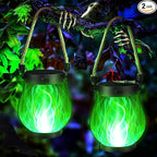 Halloween Solar Flame Lantern Hanging Outdoor Waterproof Purple by Jyoiat