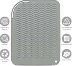 12" X 9" Large Heat Resistant Silicone Mat for Hair Styling Tools, Curling Iron Mat, Flat Iron Holder, Hair Straightener Pad, Makeup Mat, Hot Tools Mat for Travel Vanity Salon - Gray
