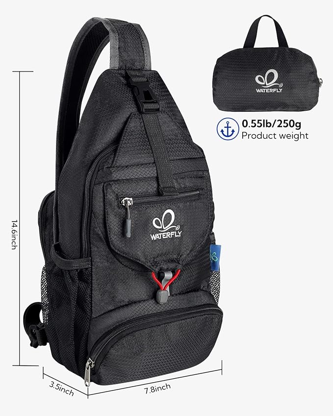 WATERFLY Packable Small Crossbody Sling Backpack Shoulder Chest Bag Daypack - Image 2