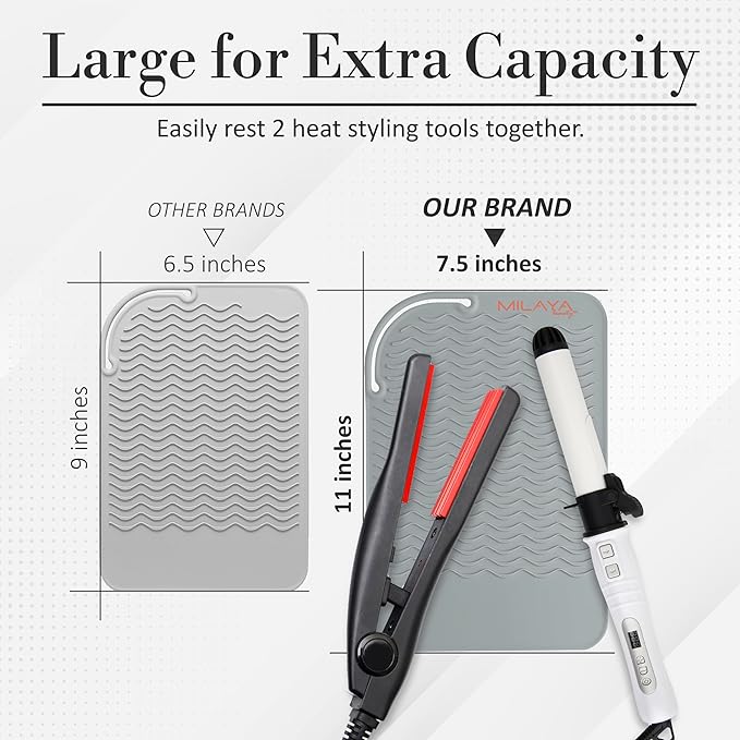 Vanity Accessories Heat Resistant Mat – Silicone Flat Iron & Curling Iron Holder, Non-Slip Vanity Mat & Hot Tool Mat for Home, Salon, or Travel Use