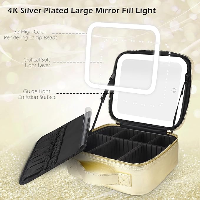 MOMIRA Makeup Bag with Mirror and Light Travel Makeup Train Case Cosmetic Bag - Image 3