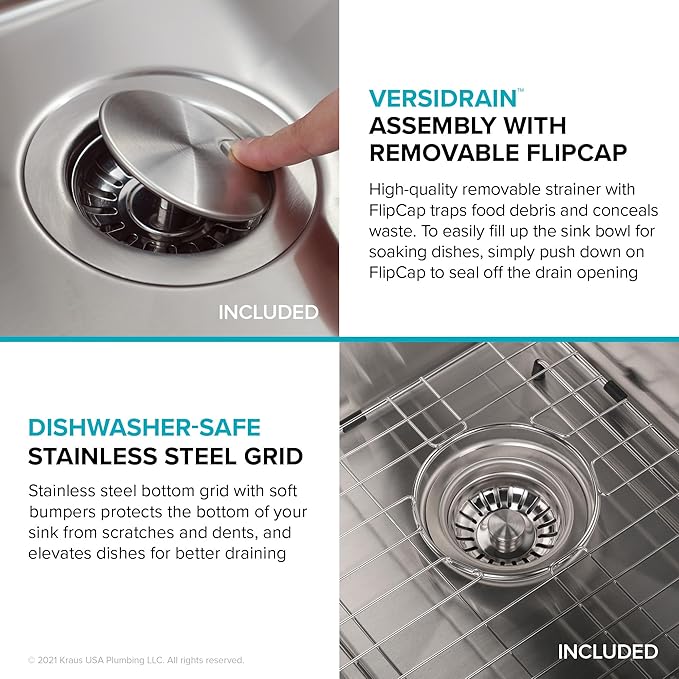 KRAUS Dex 33-inch Undermount 16 Gauge Stainless Steel Double Bowl Kitchen Sink - Image 4