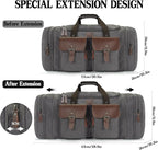 Canvas Duffle Bag for Men 50L Travel Duffel Bags Expandable Genuine Leather - Image 2