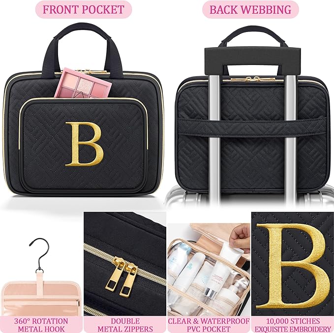 Gifts for Women, Initial Toiletry Makeup Bag Hanging Cosmetic Organizer - Image 4