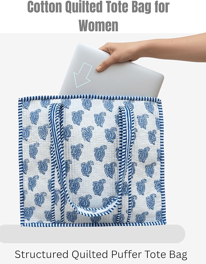 Cotton Quilted Tote Bag for Women – Large Beach & Travel Tote - Image 4