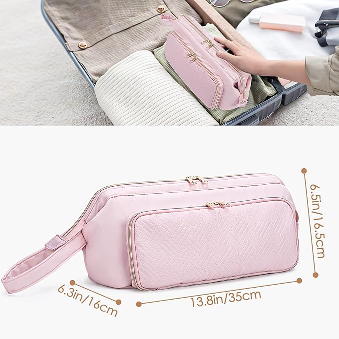 Fasrom Hair Tools Travel Bag with Heat Resistant Mat for Flat Iron, Curling Iron and Hair Straightener, 2 in 1 Hair Dryer Travel Case to Organize Hair Styling Tools, Pink (Patent Design)