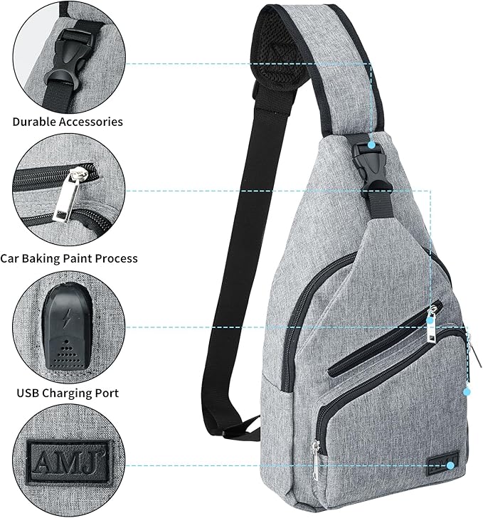 AMJ Crossbody Sling Bag Men Women, Casual Shoulder Backpack, Chest Daypack - Image 3