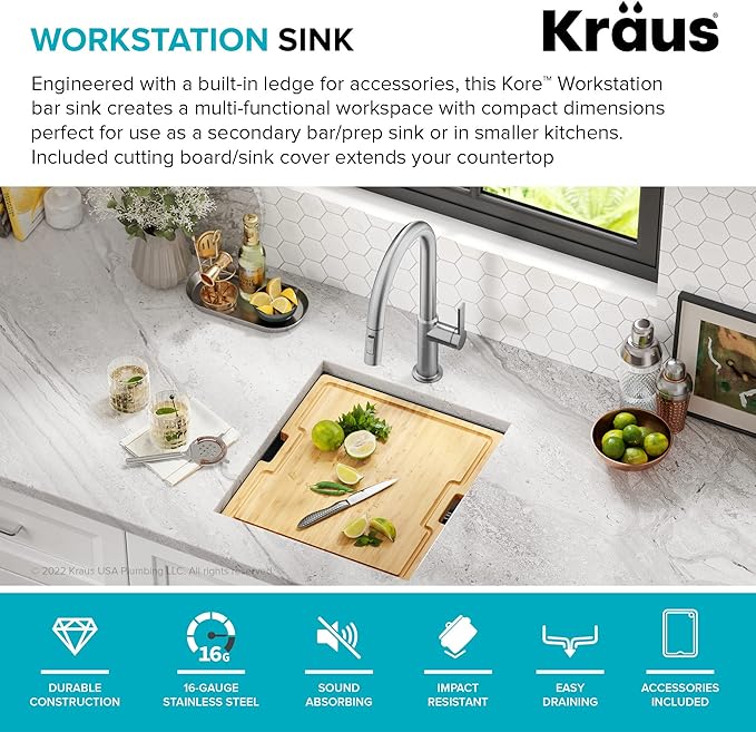 KRAUS Kore Workstation 17-inch Undermount 16 Gauge Black Stainless Kitchen Sink - Image 4