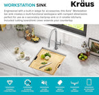 KRAUS Kore Workstation 17-inch Undermount 16 Gauge Black Stainless Kitchen Sink - Image 4
