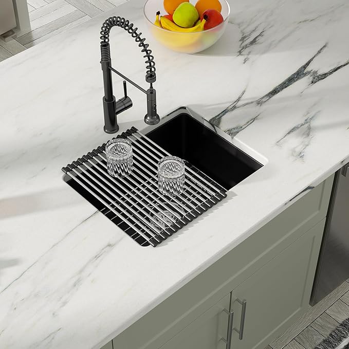 Dcolora 22 Inch Quartz Composite Bar Sink Black Undermount Small Granite - Image 3