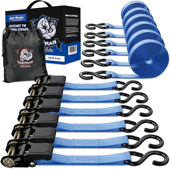 Cartman 1" x 15' Ratchet Tie Down up to 1500lbs 6pk in Carry Bag, Cargo Straps by CARTMAN