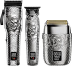 Professional Cordless Mens Hair Clippers & Beard Trimmer and Electric Shavers Kits & Sets,Metal Hair Clippers Cutting Grooming Kit with Long Battery Life for Family Barber Use (Gray)