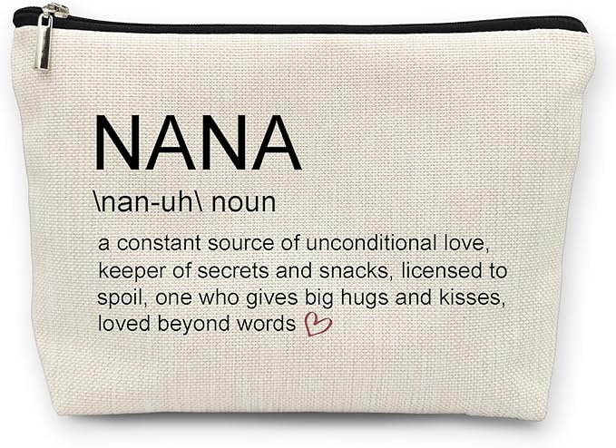 Huester Nana Gifts Makeup Bag, Multi-purpose Travel Cosmetic Case for Women, Patterned Linen, Zipper Closure, Perfect for Makeup, Travel, Toiletry