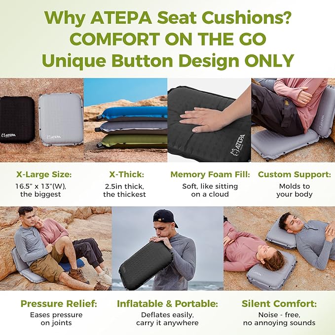 ATEPA Inflatable Stadium Seat Cushion, Self-Inflating Memory Foam Stadium Seats - Image 6