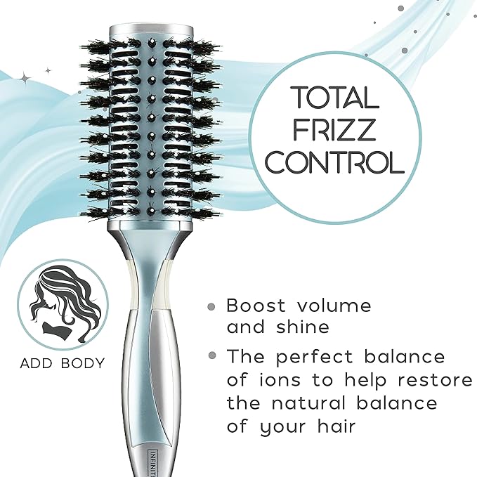 InfinitiPro by Conair Hairbrush, Porcupine Round Brush, Detangler Brush Helps Reduce Frizz and Add Volume, Smoothwrap Series in Icy Blue, Pack of 1