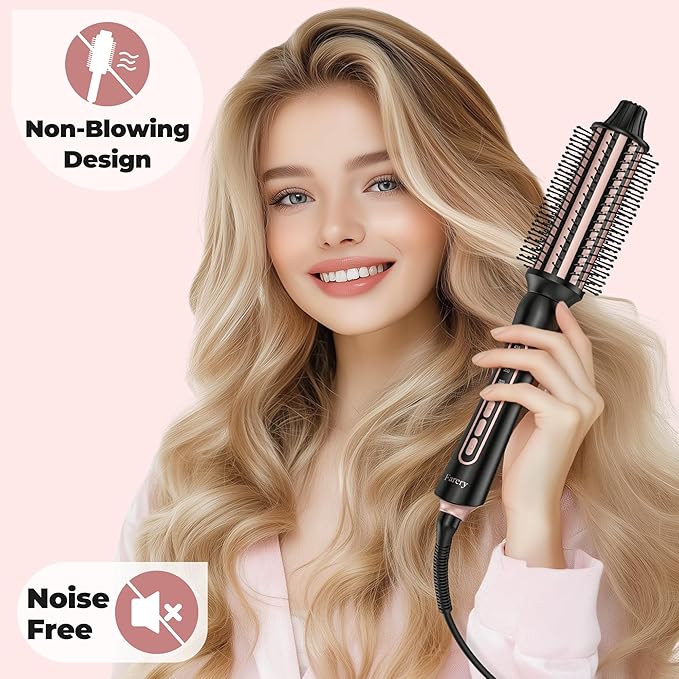 Farery Thermal Brush 5 Adjustable Temps, 1.5 Inch Hot Curling Brush for Big Bouncy Curls, Non-Blowing Heated Round Brush, Ceramic Curling Wand for Medium & Long Hair, Dual Voltage for Travel