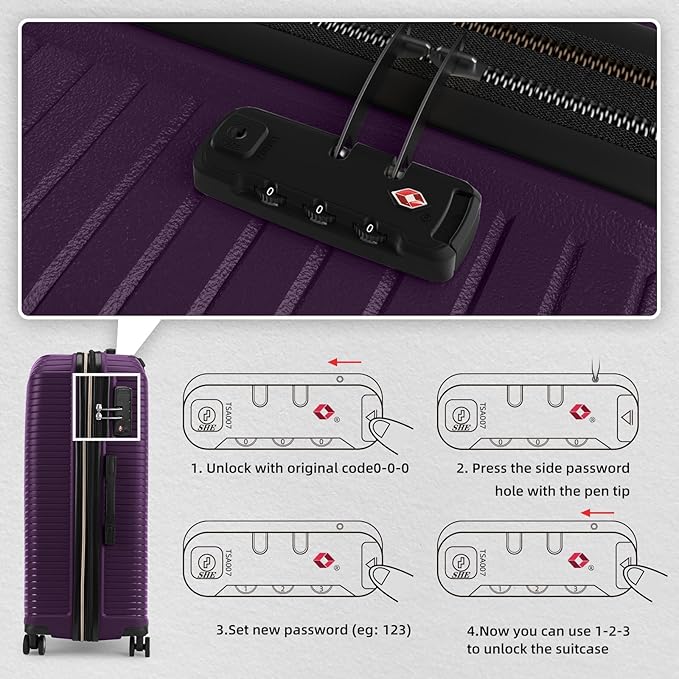 LEAVES KING LARVENDER Luggage Sets 5 Piece, Expandable PP Suitcase - Image 6