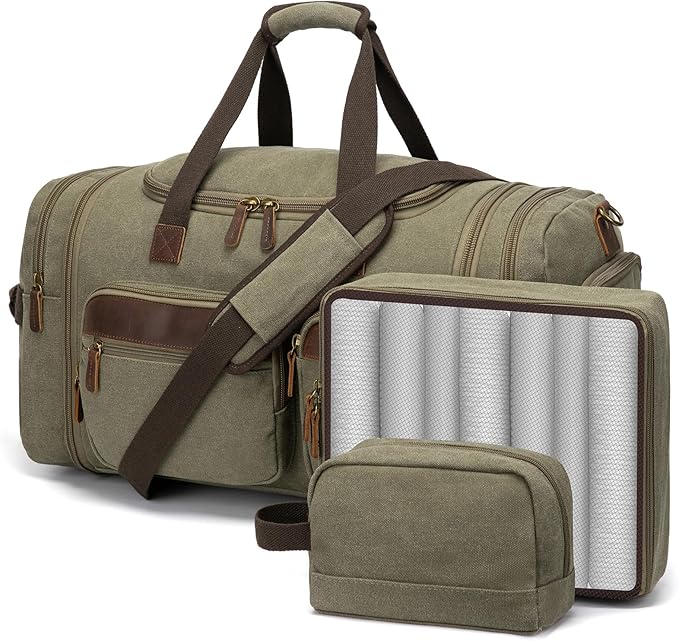 Mens Duffle Bag for Travel 60L Expandable Canvas Weekender Overnight Travel by PPOBOW