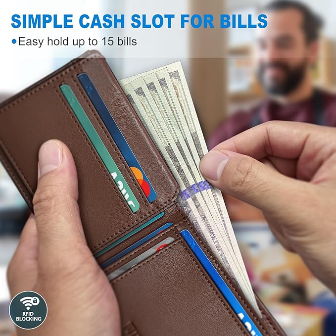 Airtag Wallet for Men, with Cash Pocket 2 ID Window 13 Cards, Slim Leather - Image 4