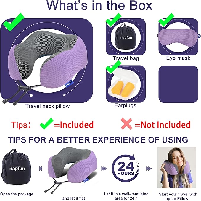 napfun Neck Pillow for Traveling, Upgraded Travel Neck Pillow for Airplane 100% - Image 6