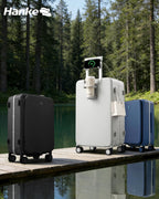 20 Inch Top Opening Carry On Luggage with Cup Holder and USB Ports (Smoke White / 20 Inch Pro)