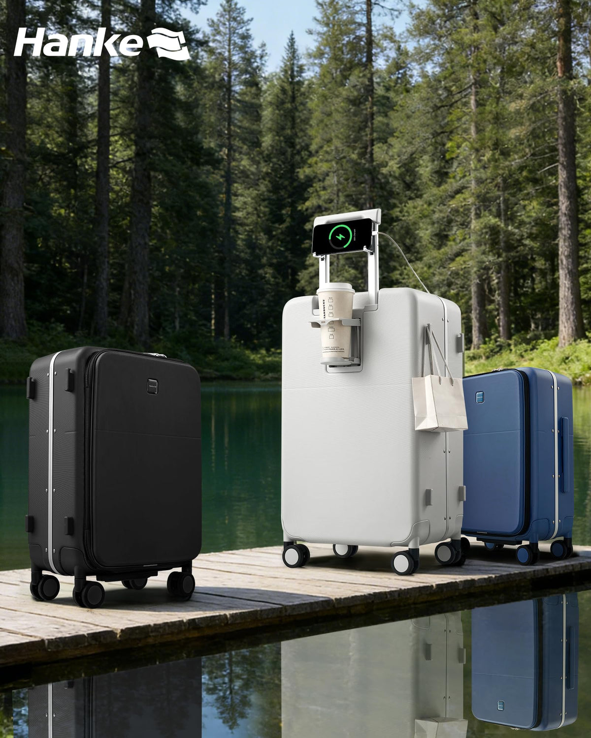 28 Inch Top Opening Checked Luggage with Cup Holder and USB Ports (Jet Black / 28 Inch Pro)