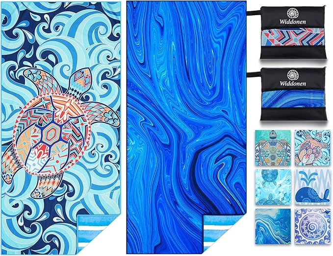 2 Pack Microfiber Lightweight Beach Towel Sand Free Quick Dry Absorbent Thin by WIDDONEN