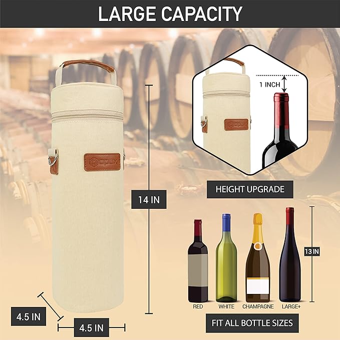 opux Wine Bag Single Bottle Carrier Tote, Insulated Wine Cooler Bag - Image 3