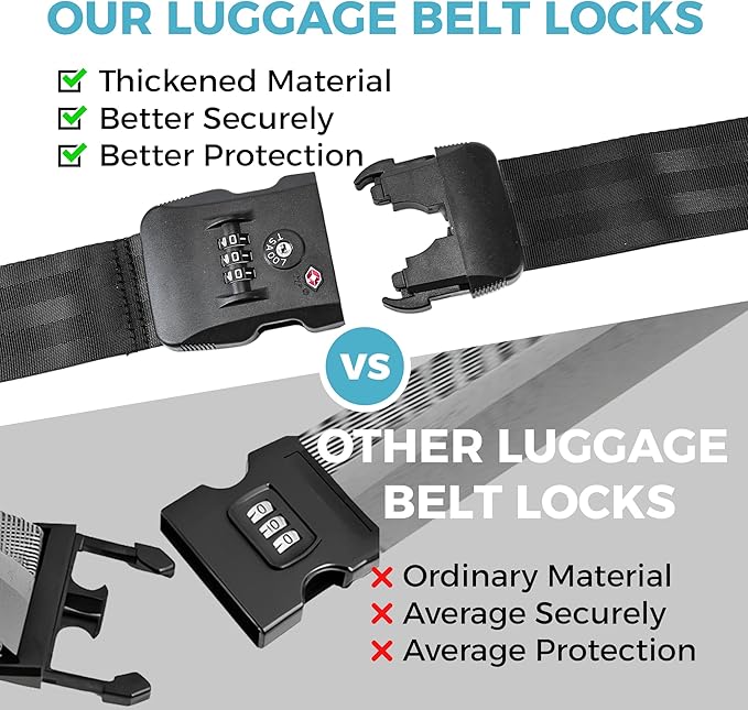 Luggage Straps with TSA Lock, Adjustable Heavy Duty Black Luggage Straps - Image 2