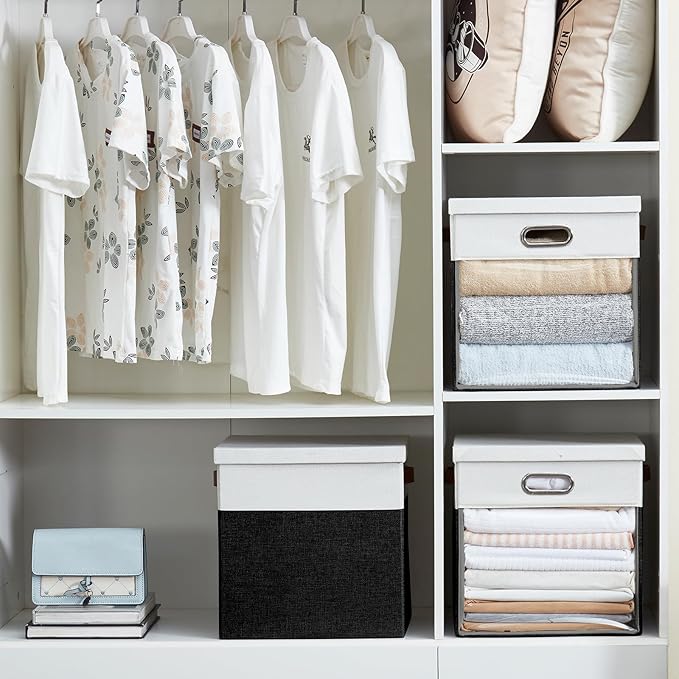 Fabric Storage Cubes with Clear Windows and Lids, Decorative Storage Boxes - Image 5