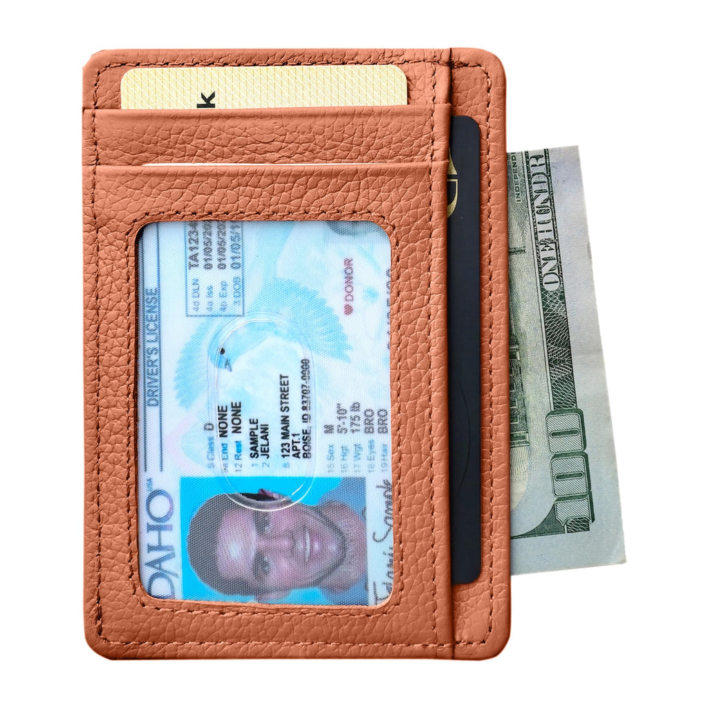 LEATHER Handcrafted Front Pocket Credit Card Holder with RIFD Blocking (Sandstone Tan)