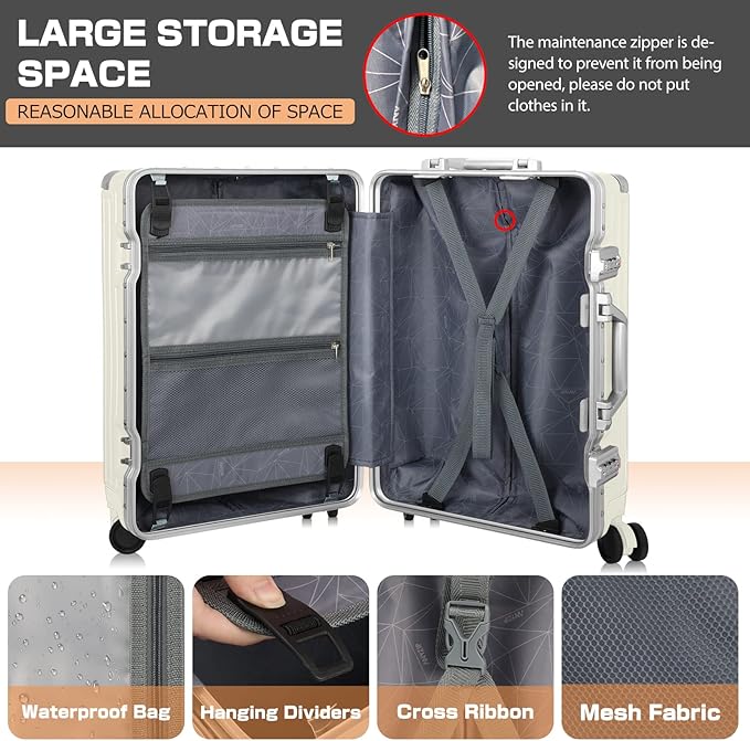 AnyZip Luggage Aluminium Frame Suitcase PC ABS Hard Shell TSA Lock No Zipper - Image 5