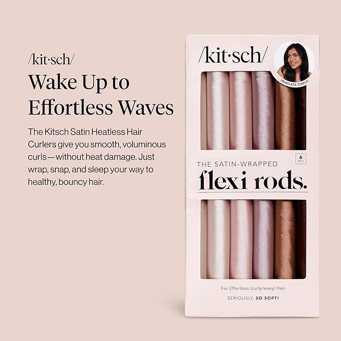 Kitsch Satin Heatless Hair Curlers – No Heat Hair Curlers to Sleep In for Overnight Curls – Soft Heatless Curling Rods for Women with Short & Long Hair - Alternative to Heat Styling – 6 pcs, Rosewood
