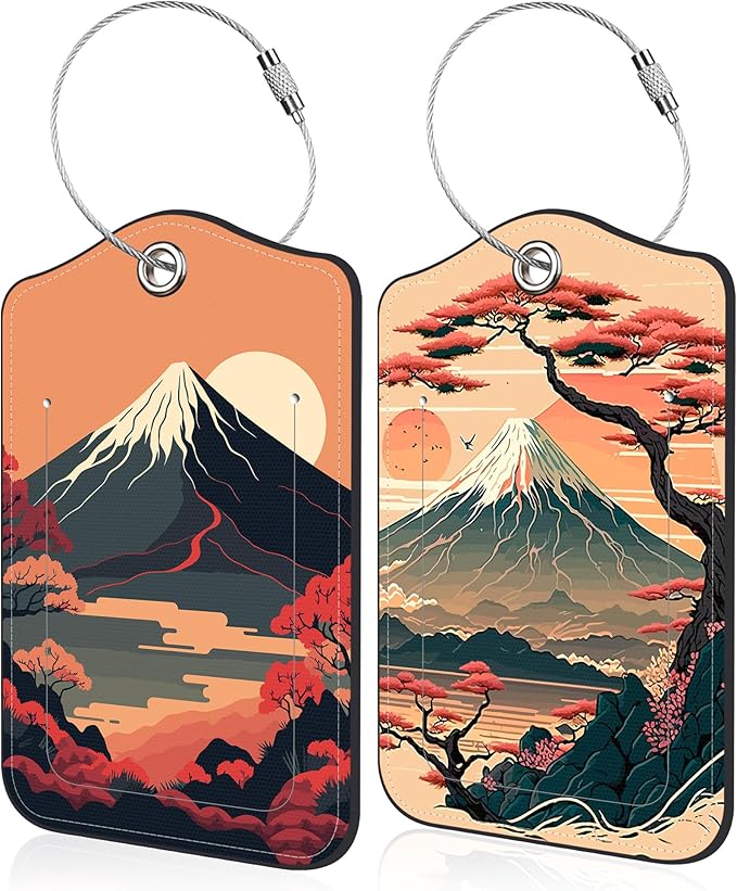 2 Pack Luggage Tag for Suitcase Japanese Mount Fuji and Sea Leather Travel by Unknown
