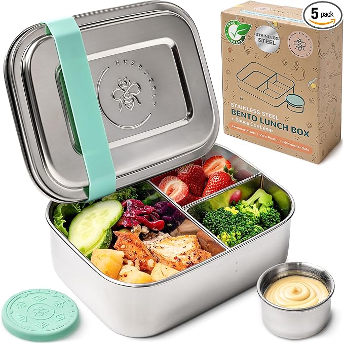 Everusely - Bento Box - Green, 27oz / 0.8 L - Stainless Steel Lunch Box - 3 by Everusely
