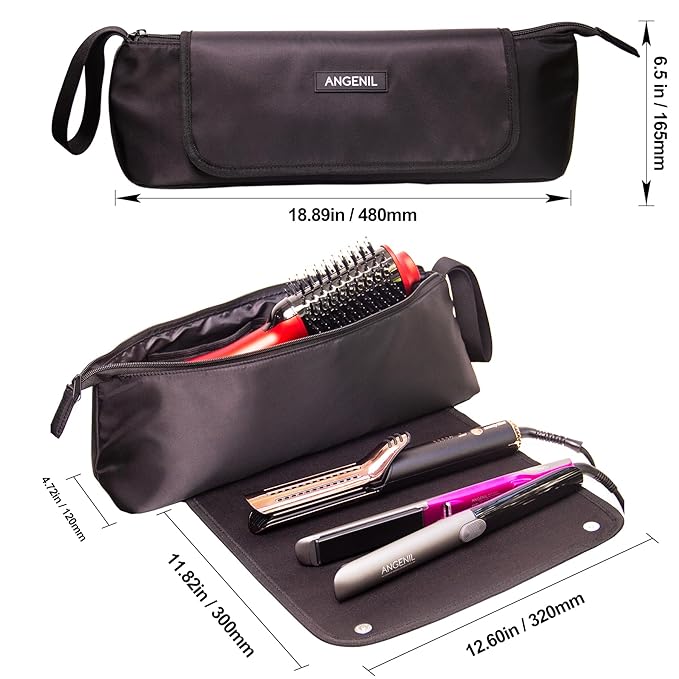 ANGENIL Hair Iron Tools Travel Bag with Heat Resistant Mat, for Curling Iron Wand, Flat Irons, Thermal Brush, Hair Dryer, 2 in 1 Portable Hot Tool Mat Hair Accessories Organizer for Women