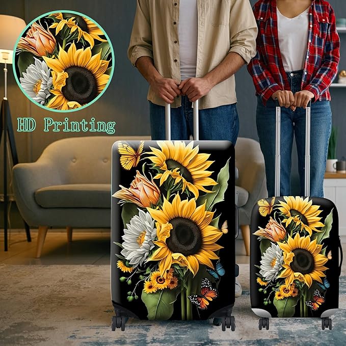 Suitcase Protector Plus 1 Luggage Tag, Sunflower Orchids Travel Suitcase Cover - Image 6
