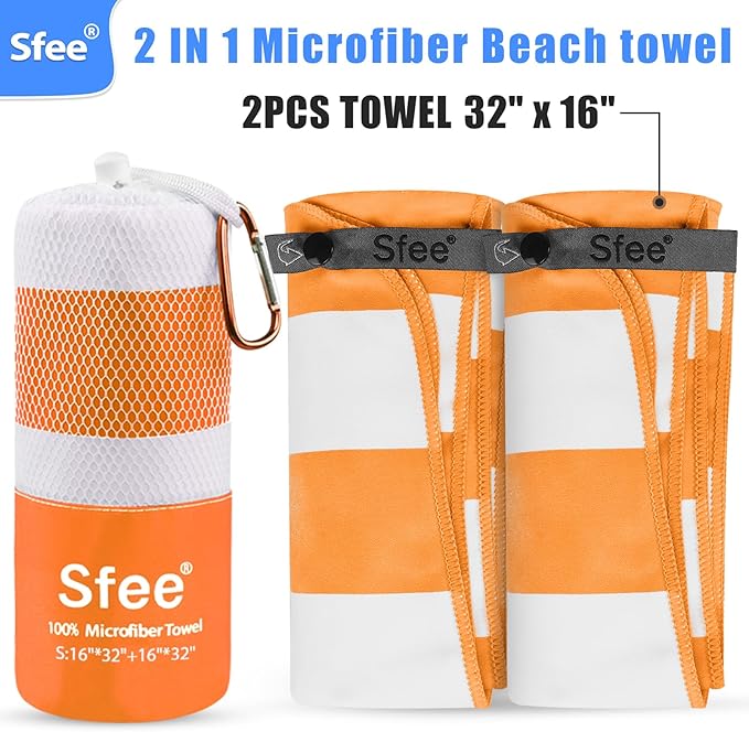Sfee 2 in 1 Microfiber Travel Towel, Quick Dry Towel Camping Beach Towel Super - Image 2