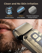 Foil Shaver for Men, Electric Razor for Men Face Beard, Waterproof Cordless Electric Razor for Travel, 4-Speed Setting, USB-C Rechargeable, LED Battery Display, Barber or Home Use (Black)