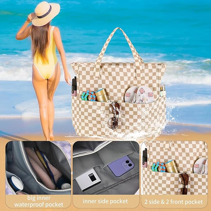 LEDAOU Large Beach Tote Bag Women Waterproof Sandproof Zipper Beach Tote Bag - Image 5