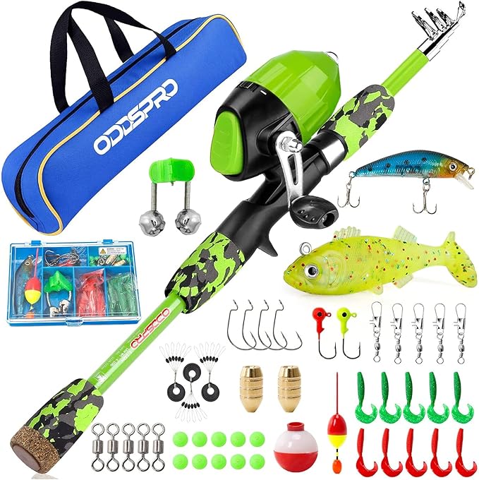 ODDSPRO Kids Fishing Pole Pink, Portable Telescopic Fishing Rod and Reel Combo by ODDSPRO
